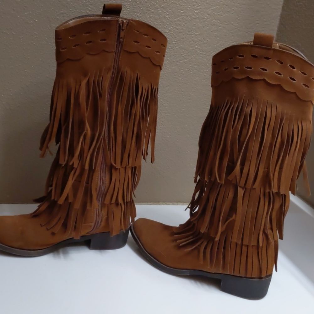 Brown fringe boots